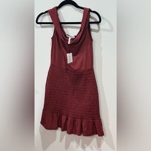 BCBGMaxAzria Red Ruched Cowl Neck Mini Dress